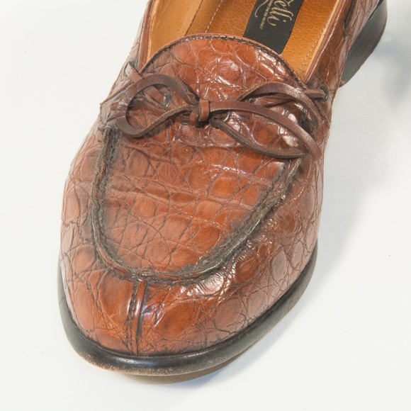 Zelli Genuine Crocodile Bow Tie Slip On